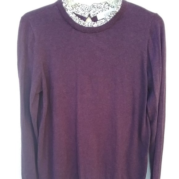 Layered Look Purple Contrast Floral Ruffle Collar Sweater Academia Gilmore Girls - Picture 2 of 12